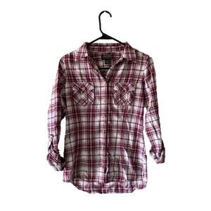 Eddie Bauer Women Flannel Plaid Long Roll Tab Sleeve Button-Up Shirt Size XS